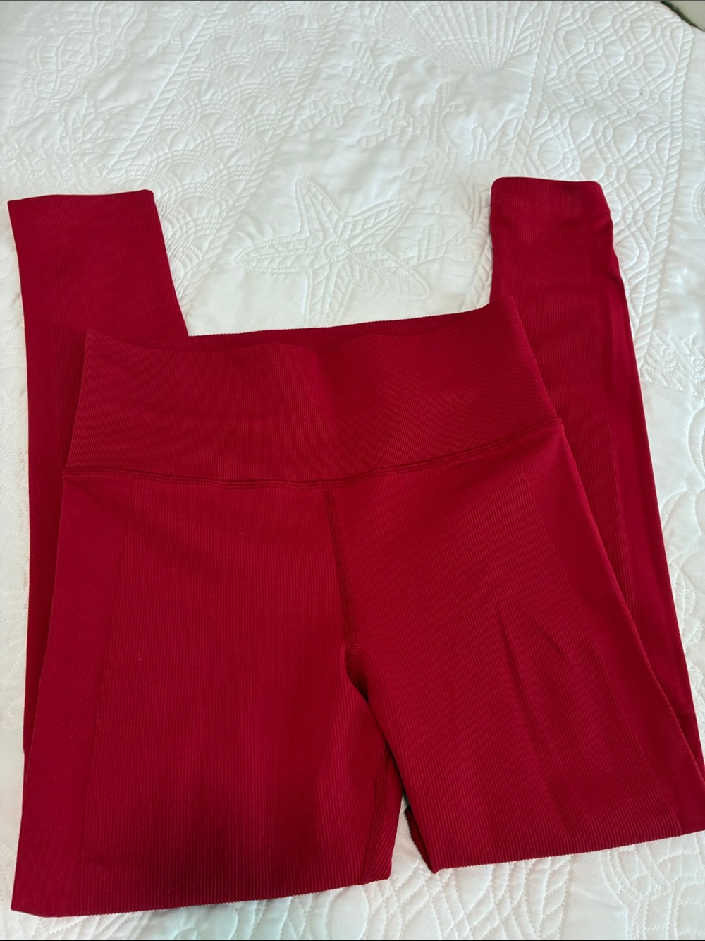 Athleta High-Waist Ribbed Red Leggings